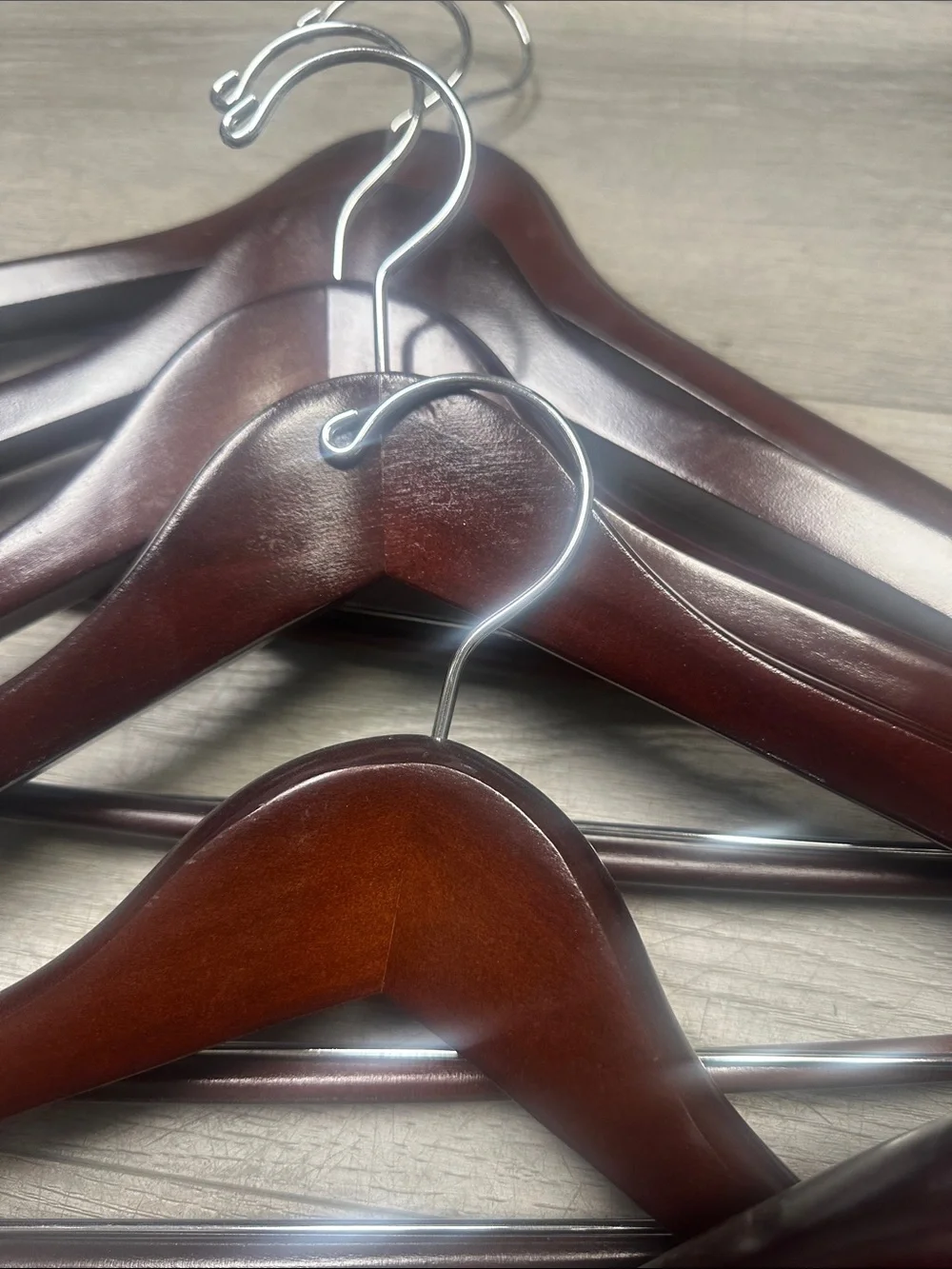 Set of 6 Wooden Suit Hangers in Deep Mahogany